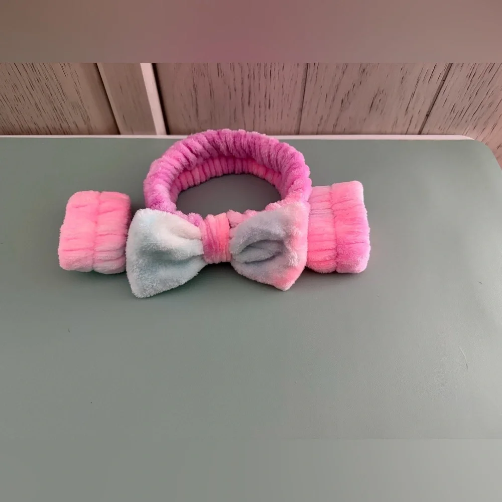 Fuzzy Plush Headband & Wrist Washband Scrunchies Cuffs Set